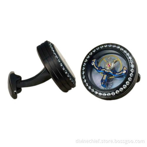 2016 High End Customize IP Black Plated Watch Cufflinks,316L Stainless Steel Tourbillon Movement Cufflinks for Men